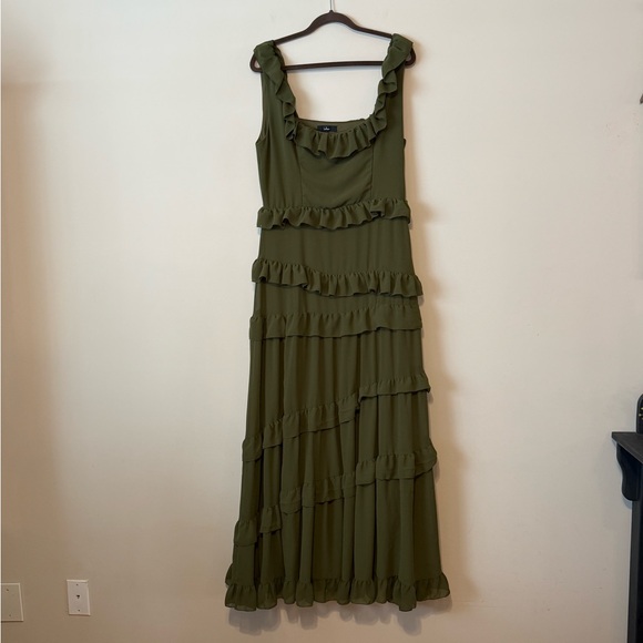 Lulus Olive Green Ruffled Tiered Compelling Romantic Maxi Dress Size XL - Picture 4 of 11